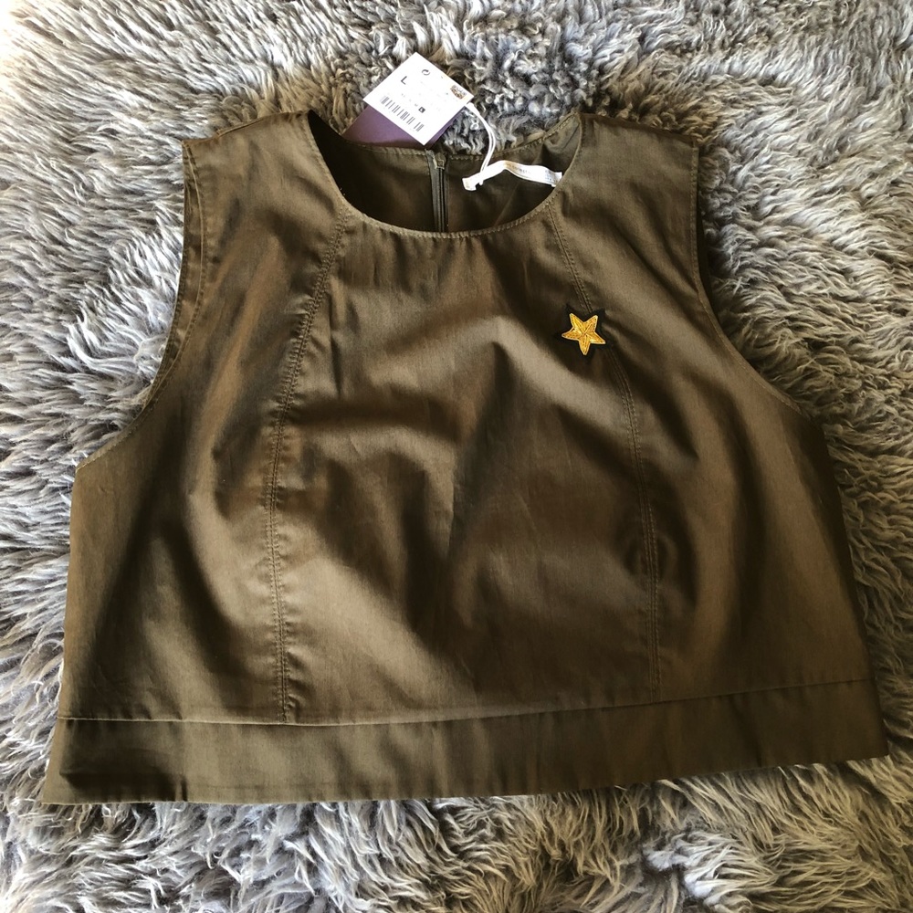 NWT Zara Trafaluc Army Green Crop Top Back Zip L